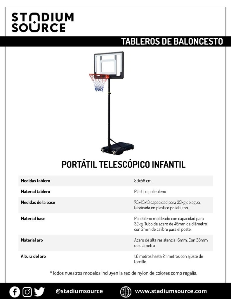 Tablero de baloncesto infantil base telescópica