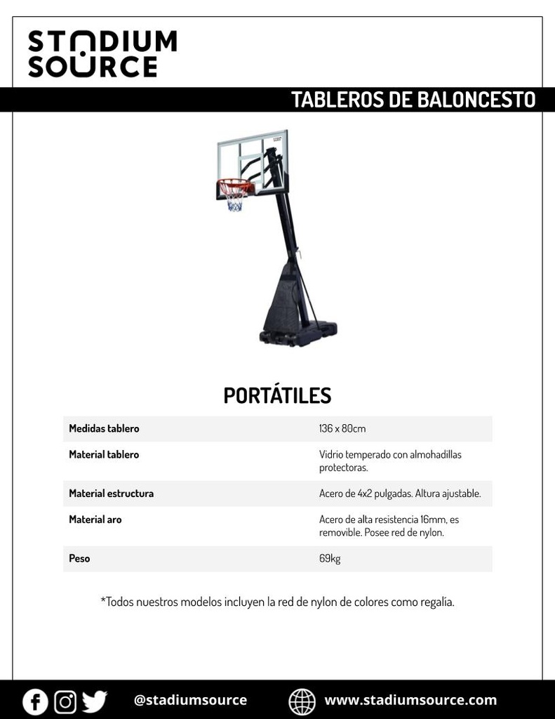 Tablero de basketball portátil vidrio temperado