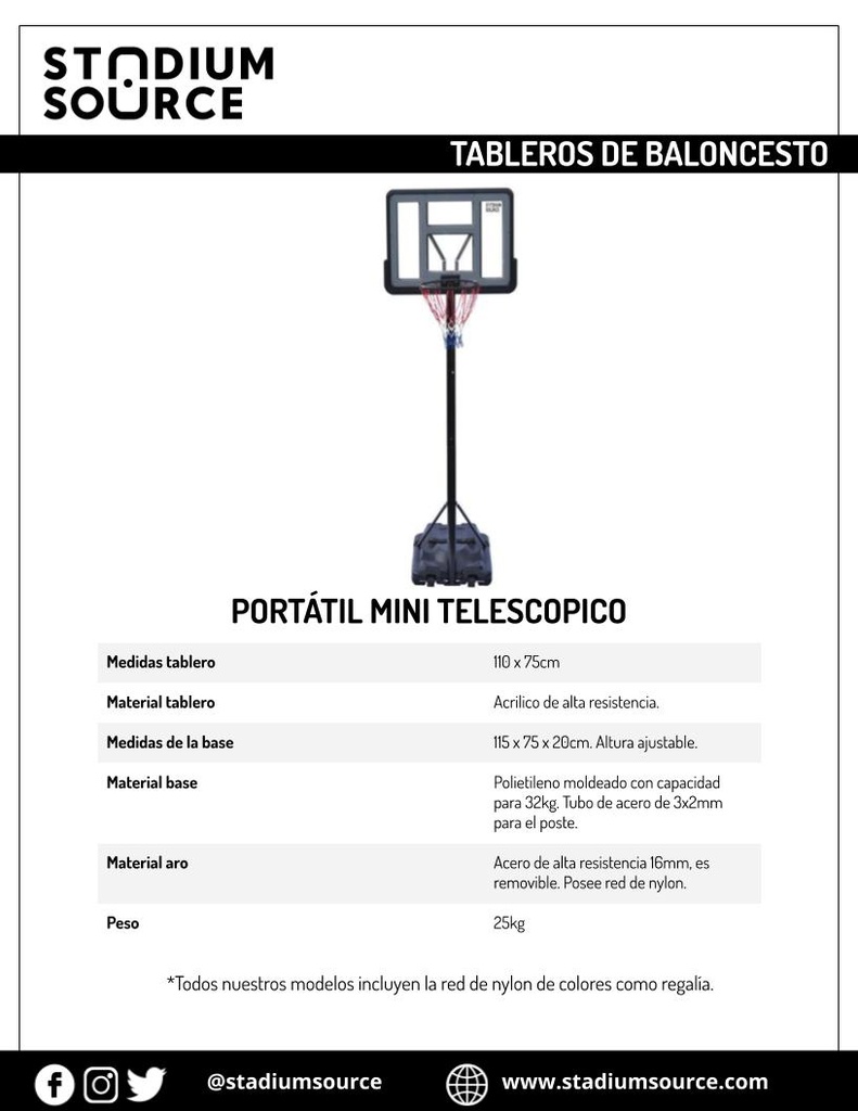 Tablero de baloncesto portátil mini telescópico