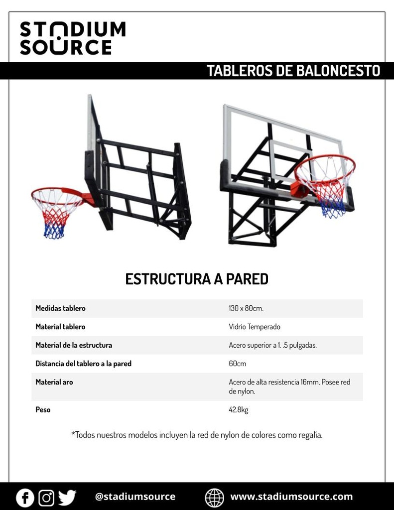 Tablero de basketball con estructura para pared