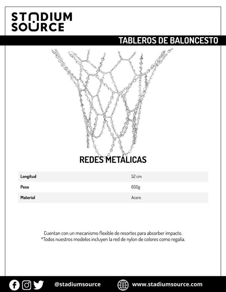 Redes Metálicas para Aro de Basketball