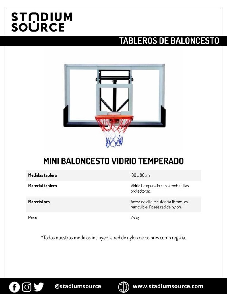 Tablero mini baloncesto vidrio temperado