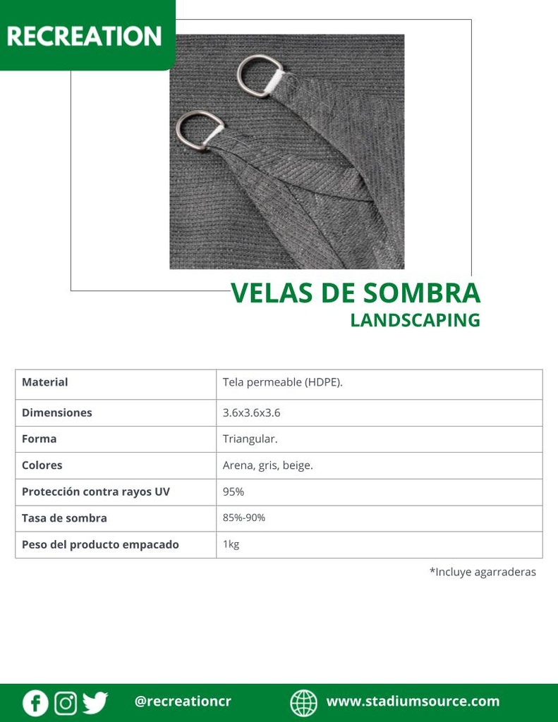 Vela de Sombra Triangular Microperforada 3.6*3.6*3.6m