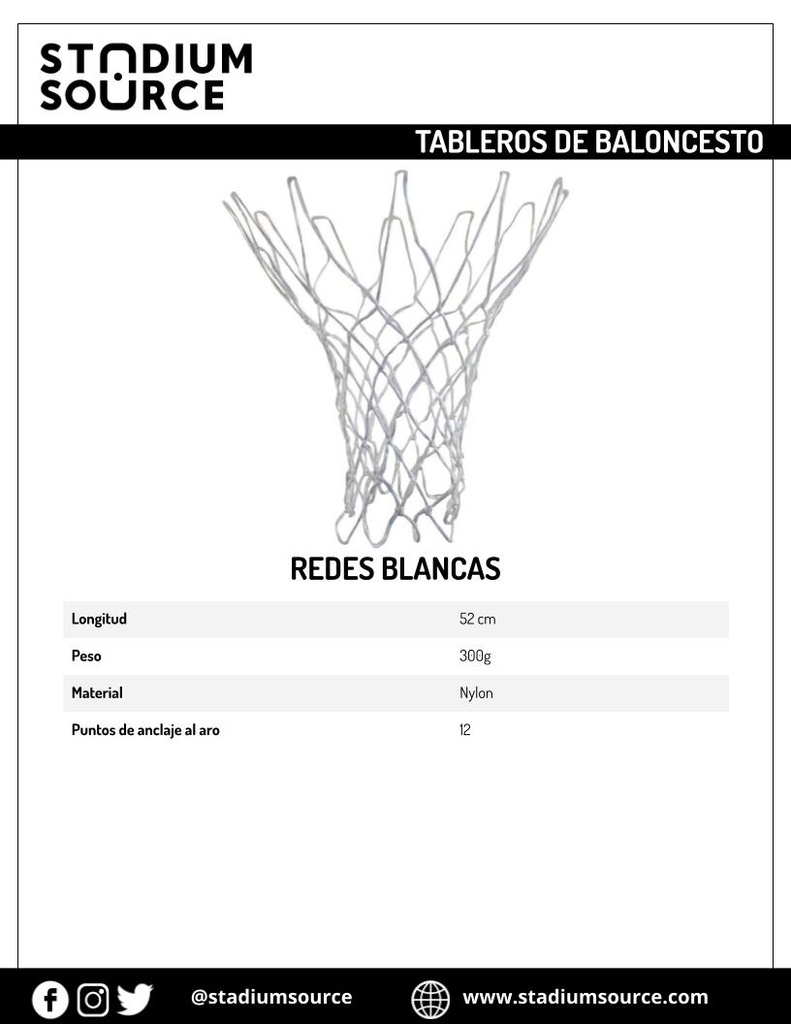 Redes blancas para aro de basketball
