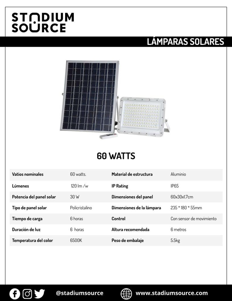 Lámpara LED Solar 60W