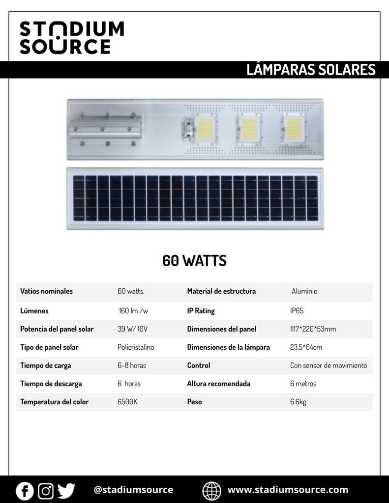 Lámpara LED Solar 60W