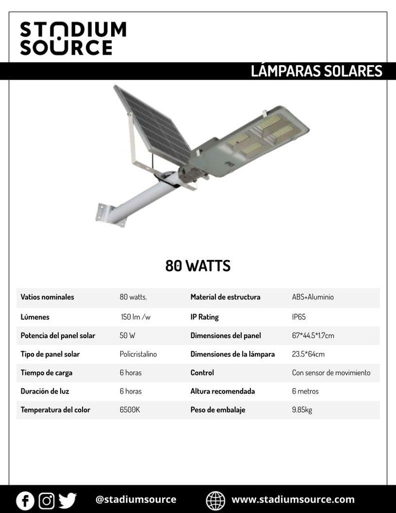 Lámpara LED Solar 80W