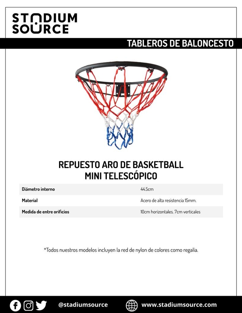 Repuesto aro baloncesto mini telescópico